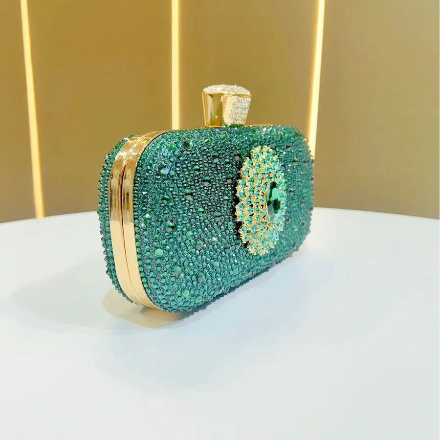 Elegant Diamond Embedded Evening Bag For Women Luxury Clutch Chain Handbag Square Polyester Full Of Sparkle Small Handbag