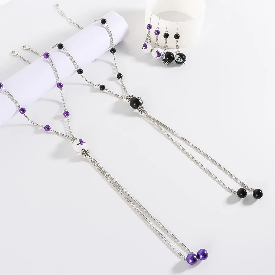 Halloween Long Tassel Earrings Pendant Simple Bat Skull Necklace Geometric Pattern Personalized Women's Jewelry Accessory