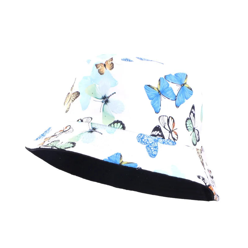 Double-Sided Wear Fisherman Hat Outdoor Travel Sunshade Cap Printed Bucket Hat Flat Top Hat Casual Elegant Women Style Summer Hat