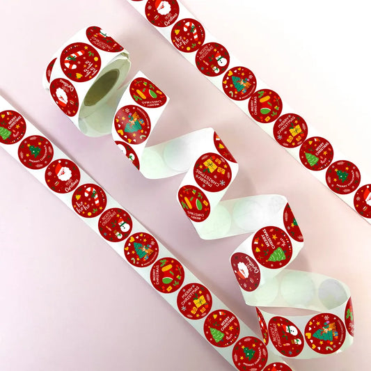 Red Christmas Joy Roll Stickers 500 Sheets Cute Style Scrapbooking Sealing Sticker Holiday Cheerful New Arrival