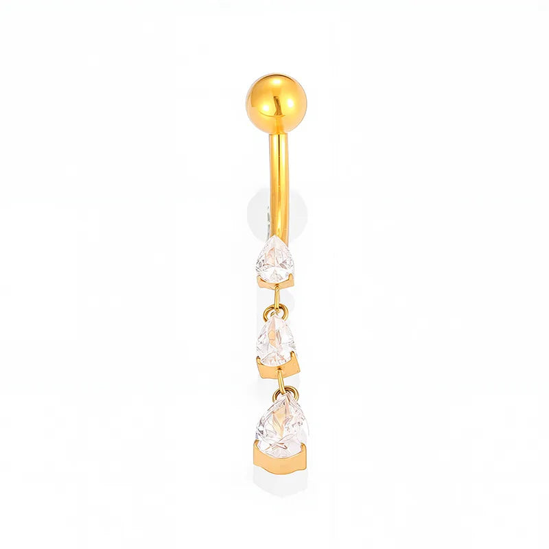 1 Piece Belly Rings Casual Cute Hip-Hop Water Droplets Heart Shape Crown Titanium Alloy Plating Zircon 18K Gold Plated
