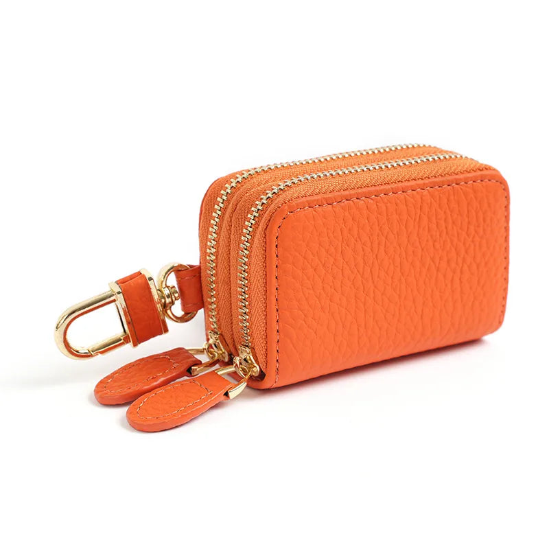 universal leather car key case  utility vehicle key case portable double zipper key case