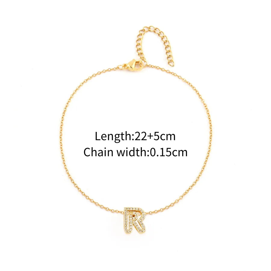 Wholesale Jewelry Elegant Simple Style Classic Style Letter 201 Stainless Steel Copper Zircon Anklet