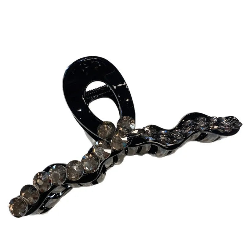 Elegant Romantic Sweet Water Diamond Wave Shark Clip Fashionable Round Brick Hair Clip Precise Pressing Hair Card Women's Headwear
