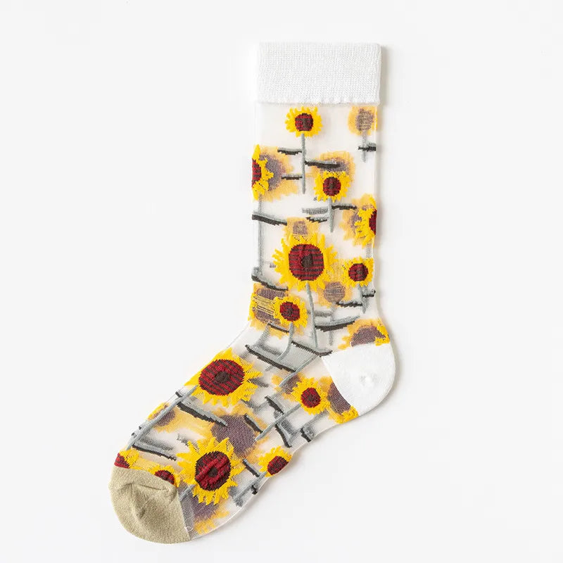 2 Pairs Cute Modern Style Women's Flower Cotton Crystal wire Crew Socks