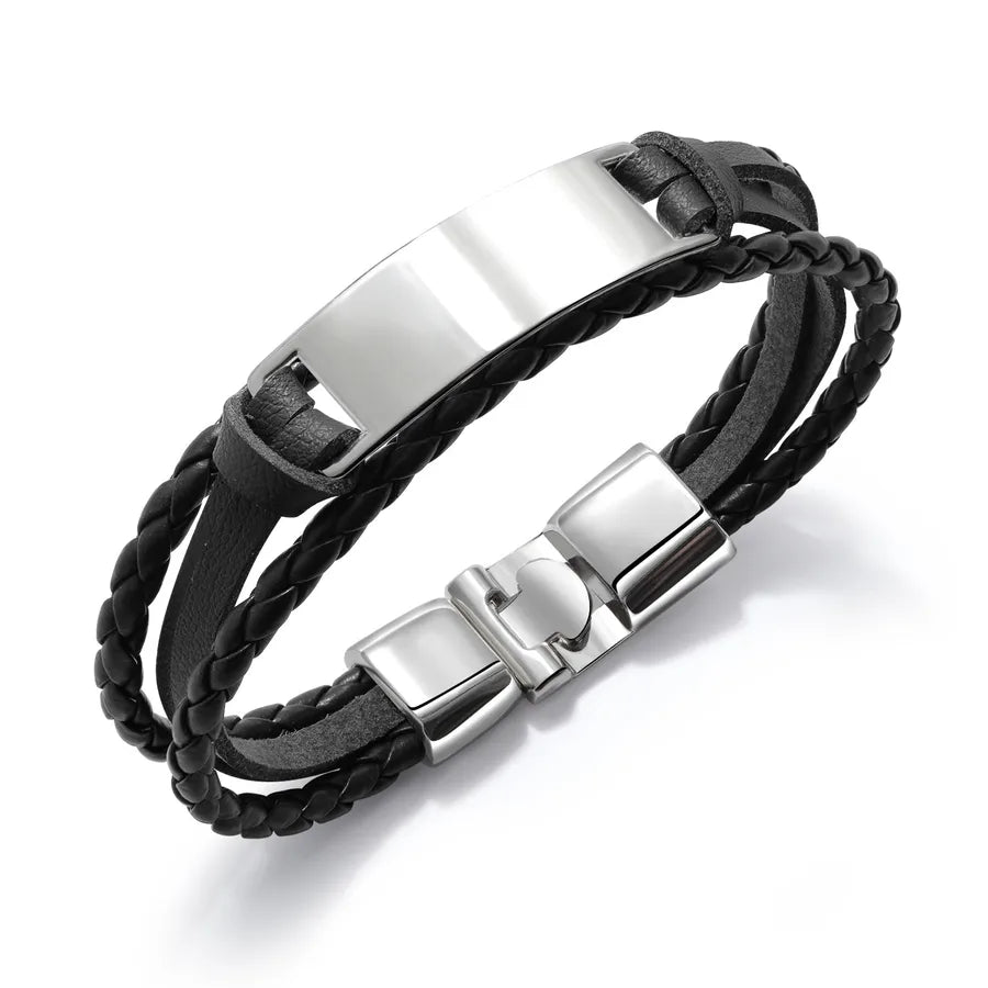 Simple Style Solid Color Pu Leather Alloy Men's Bangle