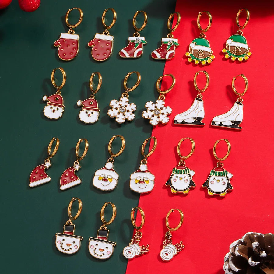 Christmas Santa Claus Ear Cuffs Titanium Steel 316L Quality Suitable For Commuting And Casual Occasions Drop Oil Earrings