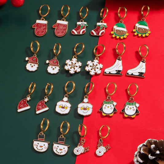 Christmas Santa Claus Ear Cuffs Titanium Steel 316L Quality Suitable For Commuting And Casual Occasions Drop Oil Earrings