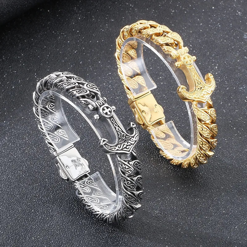 Vintage Style Anchor 304 Stainless Steel 18K Gold Plated Men's Bracelets