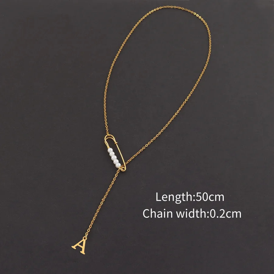 Wholesale Jewelry Simple Style Classic Style Pin Letter 201 Stainless Steel 304 Stainless Steel Copper cable chain Pendant Necklace