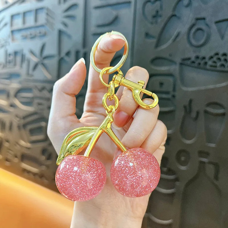 Fashionable Cherry Shiny Dust Keychain Bag Charm Car Keychain Toy Grabber Cute Resin Gift For Christmas Valentine's Day Wedding Graduation Birthday