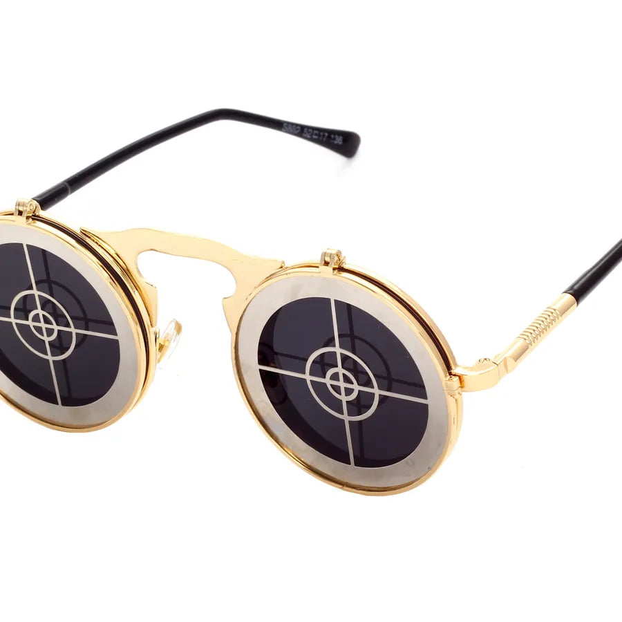 Punk Geometric Color Block Ac Round Frame Full Frame Men's Sunglasses