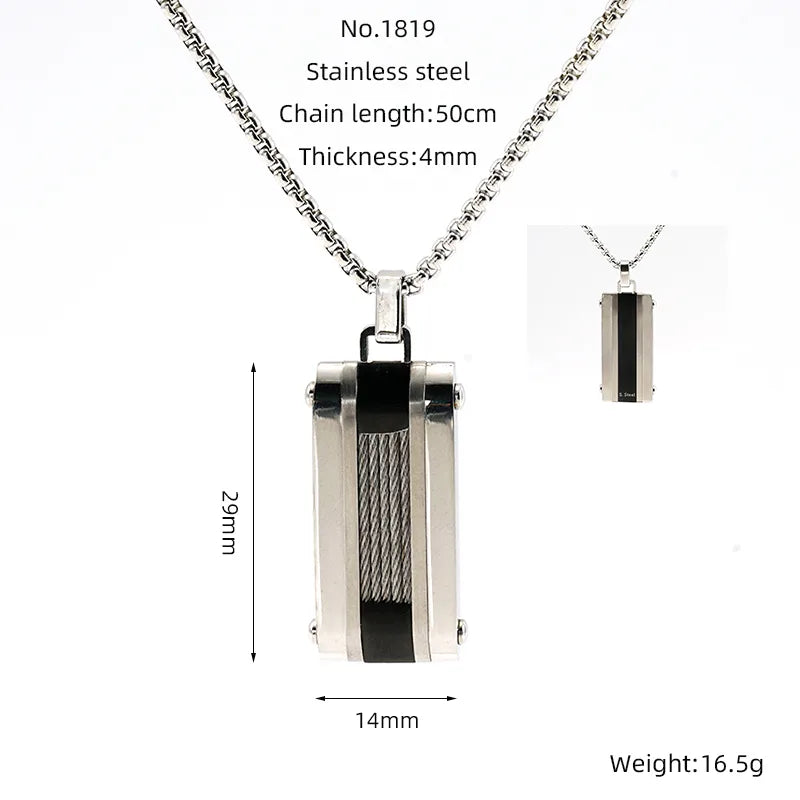 Wholesale Jewelry Hip-Hop Rock Rectangle 304 Stainless Steel Artificial Rhinestones Inlay Pendant Necklace