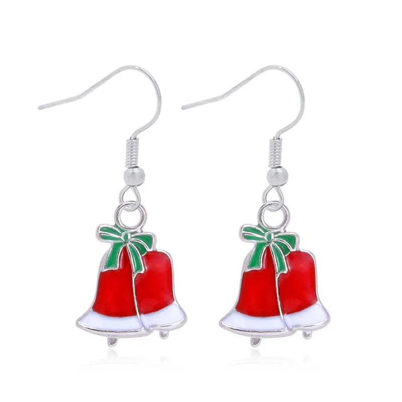 Fashionable Minimalist Christmas Series Earrings Women's Bell Drop Oil Flower Ring Snowman Christmas Tree Santa Claus Ear Jewelry