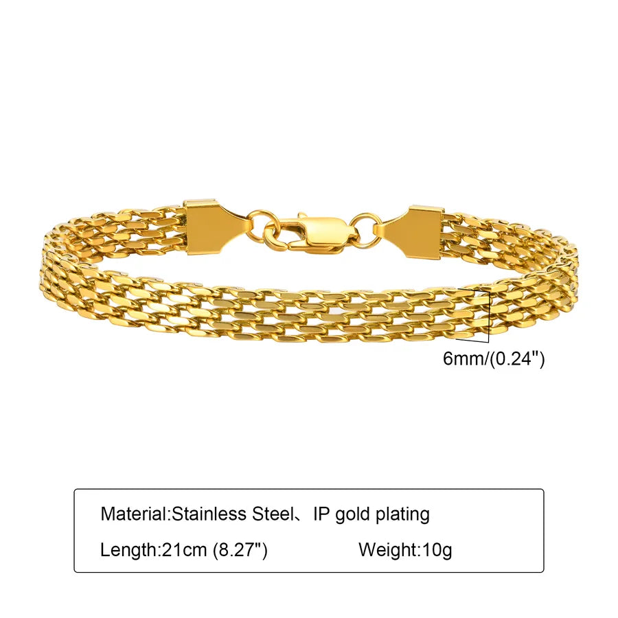 Simple Style Commute Mesh 201 Stainless Steel Plating Braid 18K Gold Plated Men's Bracelets
