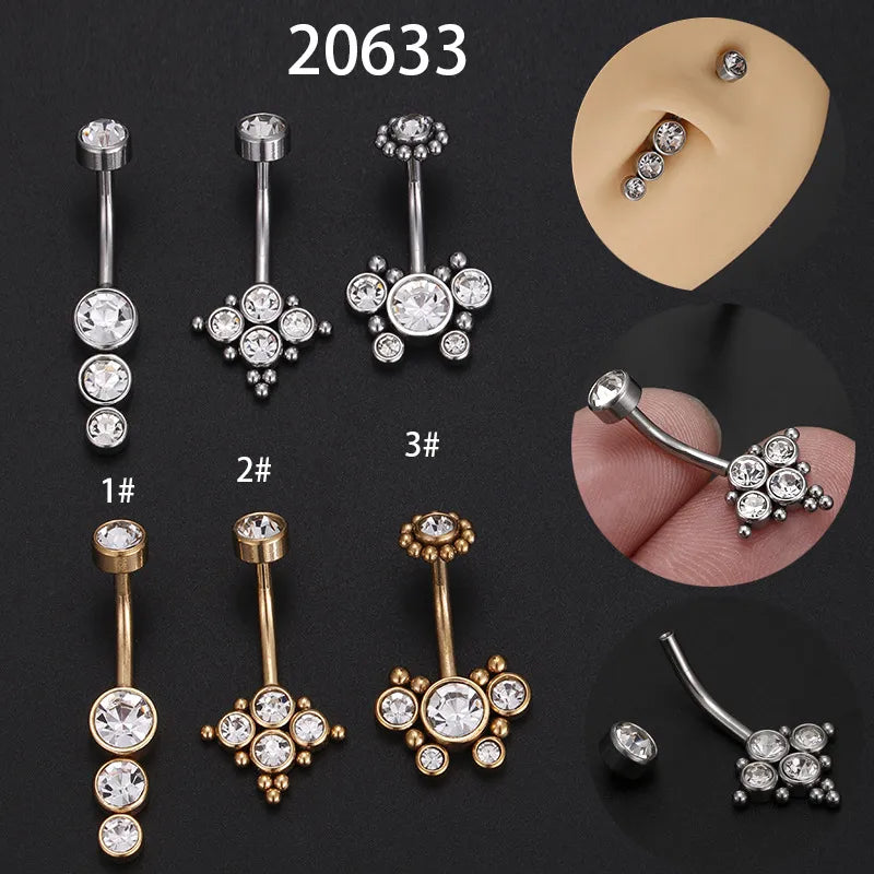 fashion solid color stainless steel inlay zircon belly ring 1 piece