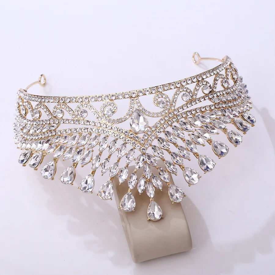 Luxurious  Bridal Crown Alloy Hairband Headwear Diamond Embedded Beauty Pageant Performance Wedding Dress