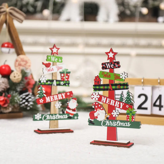 Minguan New Christmas Decorations Mini Desktop Christmas Tree Wooden Ornaments Festive Atmosphere Scene Decoration American Style