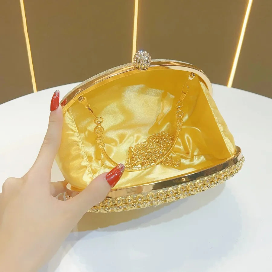 Customized Diamond Evening Bag Women's Wallet Crossbody Shell Shape Polyester Fiber Stripe Pattern Fashionable Party Bag
