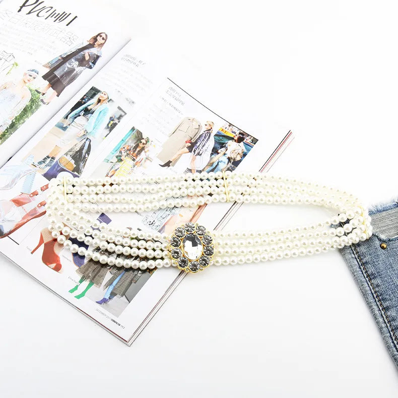 simple style square oval flower plastic beaded inlay rhinestones women's chain belts 1 piece