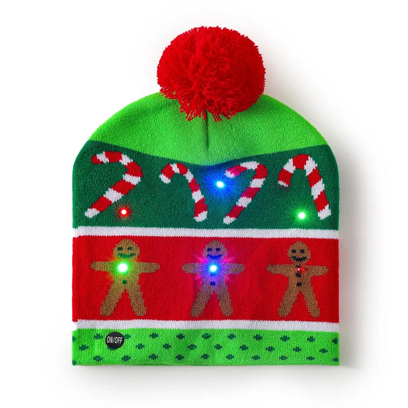 In Stock  Christmas Hat with Light Led Seven-Color Lights Adult Jacquard Hat Woolen Cap Men's and Women's Knitted Hat