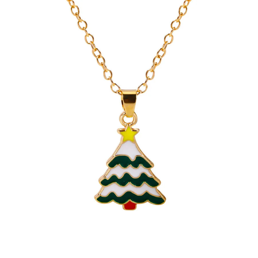 Christmas Themed Alloy Pendant Necklace With Bell Snowflake Design Geometric Pattern For Men And Women Christmas Tree Santa Claus Deer Stick