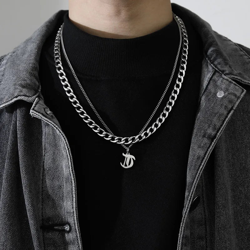 simple style letter titanium steel gold plated layered necklaces in bulk