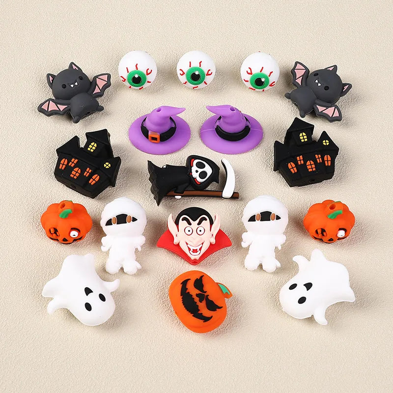 Halloween 3D Silicone Beads Loose Beads Creative Diy Bracelet Jewelry Food Grade Pumpkin Silicone Beads Skeleton Head Design