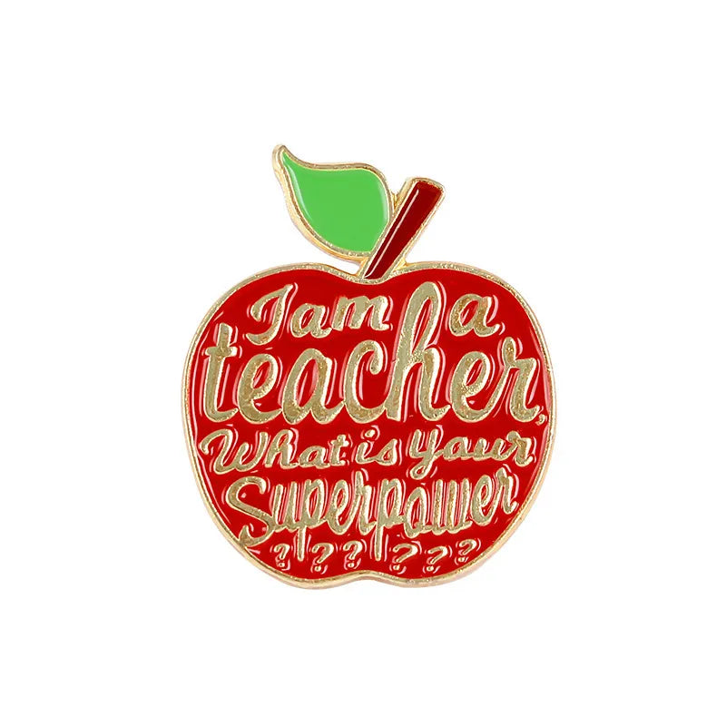 Cartoon New Teachers' Day Gift Brooch Four Color Apple Fun Letters Teacher Brooch Clothes Pin Accessories