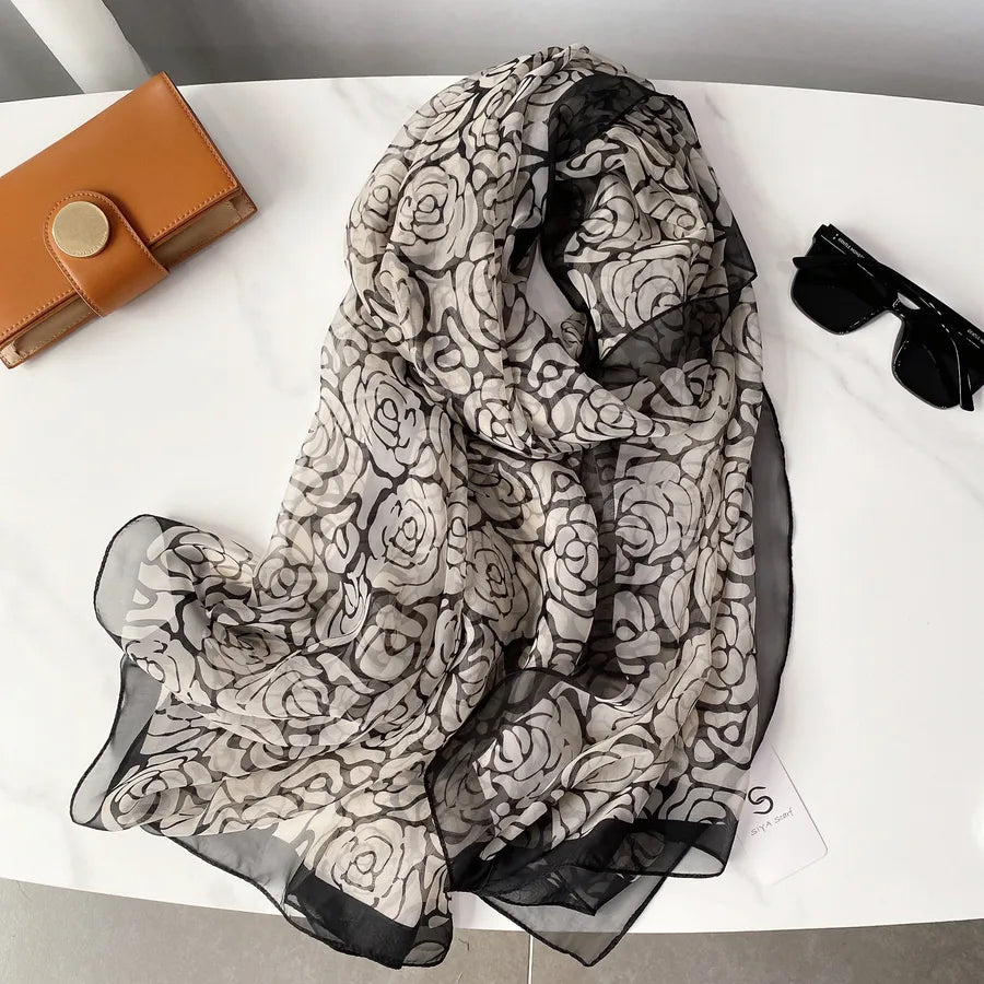 Women's Elegant Printing Polyester Chiffon Silk Scarf