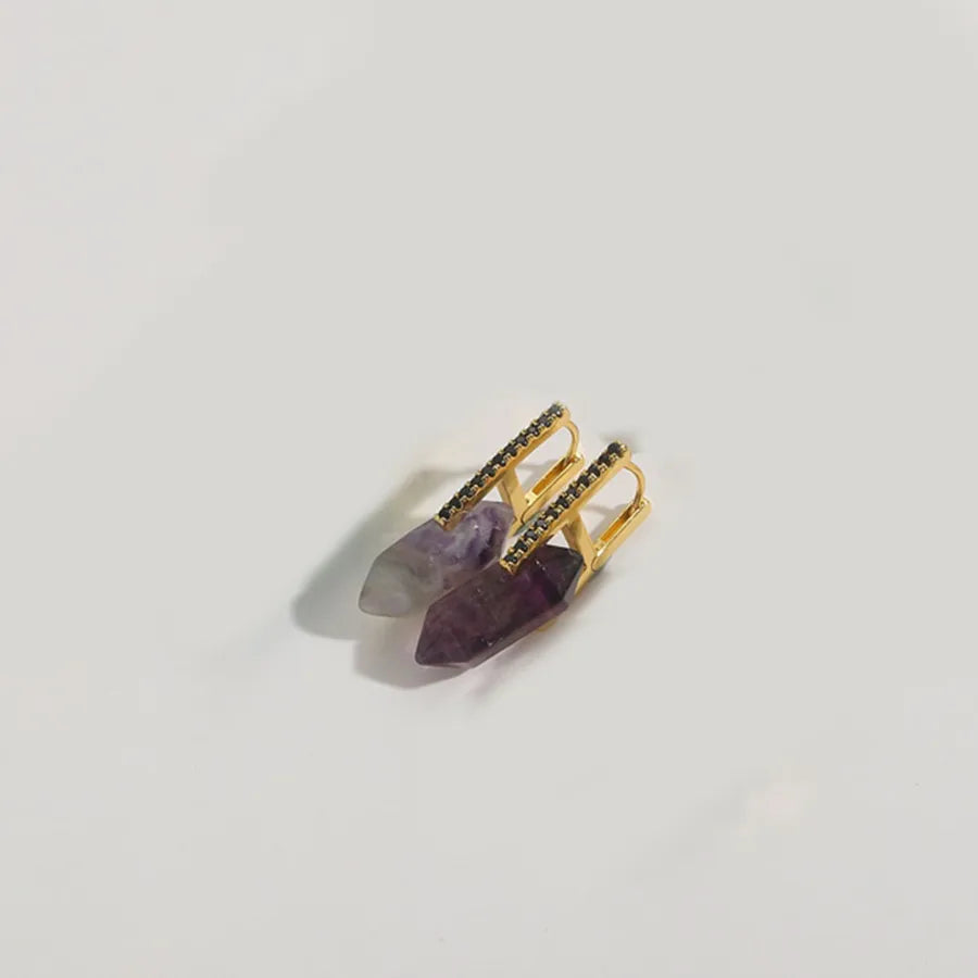 1 Pair Elegant Simple Style Commute Irregular Inlay natural stone Copper Zircon 14K Gold Plated Earrings