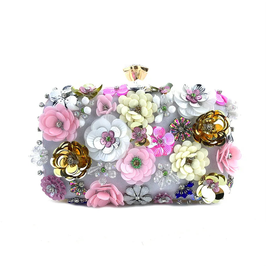 yellow blue black satin flower square evening bags
