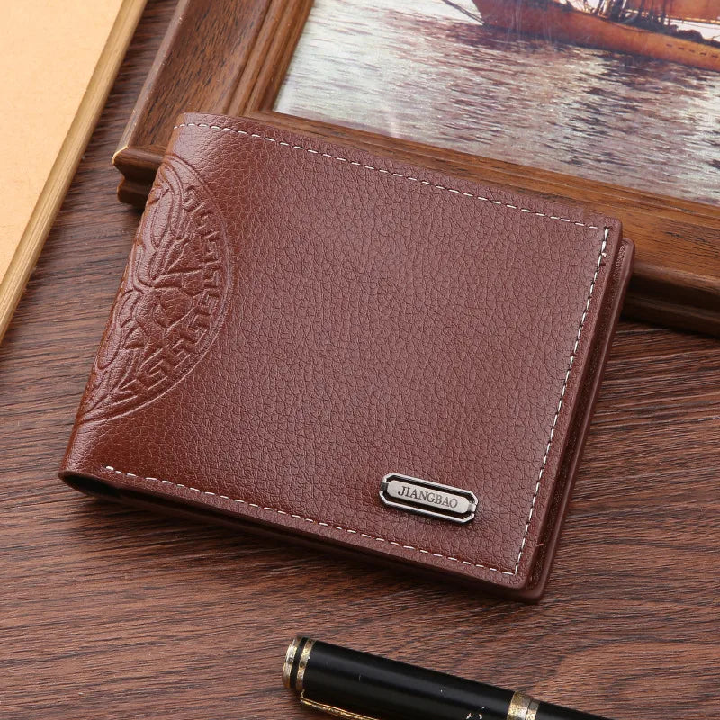 Men's Geometric Pu Leather Side Zipper Small Wallets