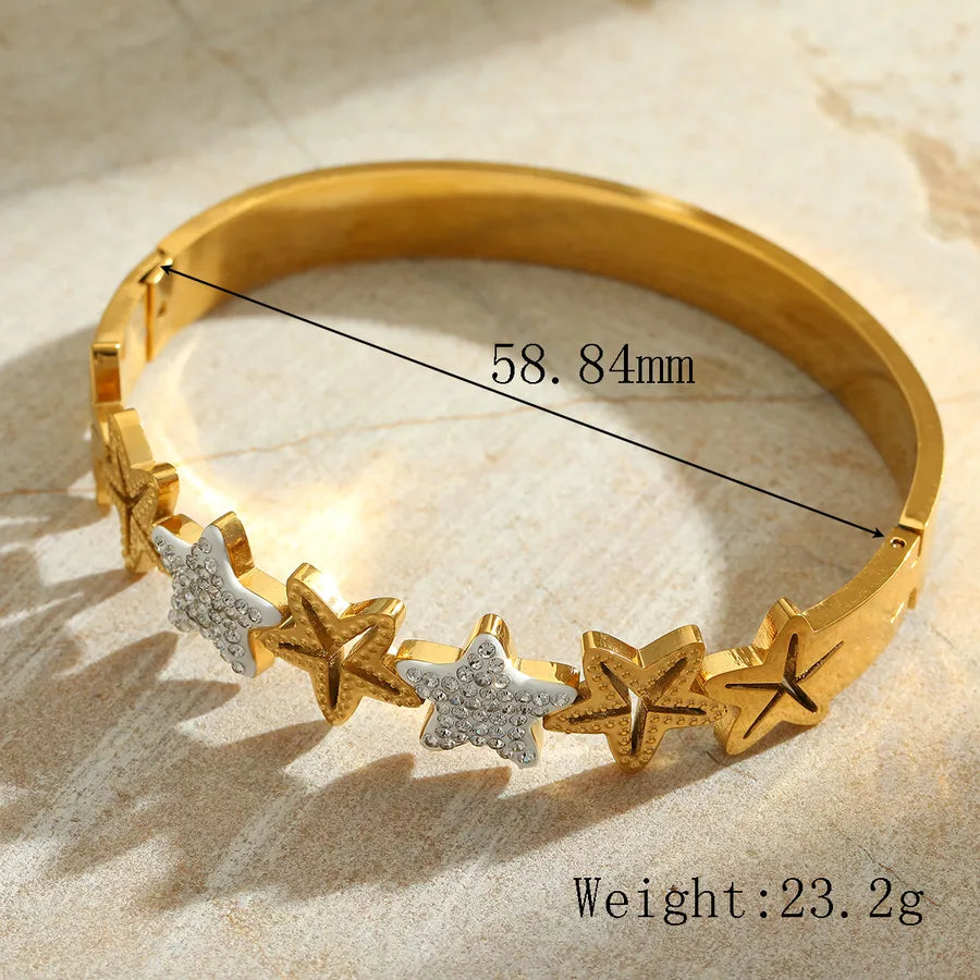 Casual Marine Style Simple Style Starfish 304 Stainless Steel 18K Gold Plated Zircon Bangle In Bulk