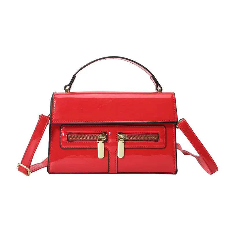 Double Zipper Design, Personalized Simple Glossy Handbag for Women  New Retro Casual Fashion Shoulder Crossbody Bag
