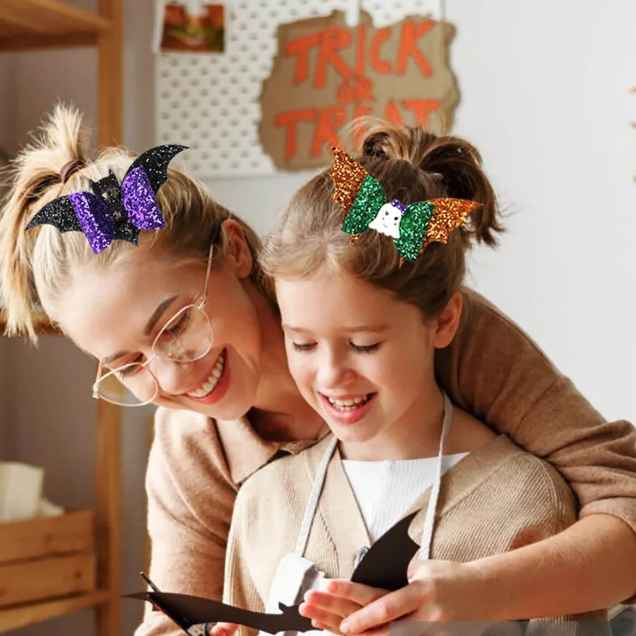 Creative Halloween Double Layer Small Bat Wings Butterfly Knot Hair Clip Funny Children's Hair Accessories Pumpkin Pattern