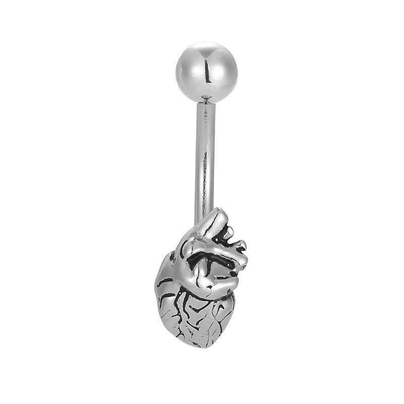 1 Piece Belly Rings Hip-Hop Punk Commute Heart Shape Spider Skull 316L Stainless Steel  Polishing Zircon