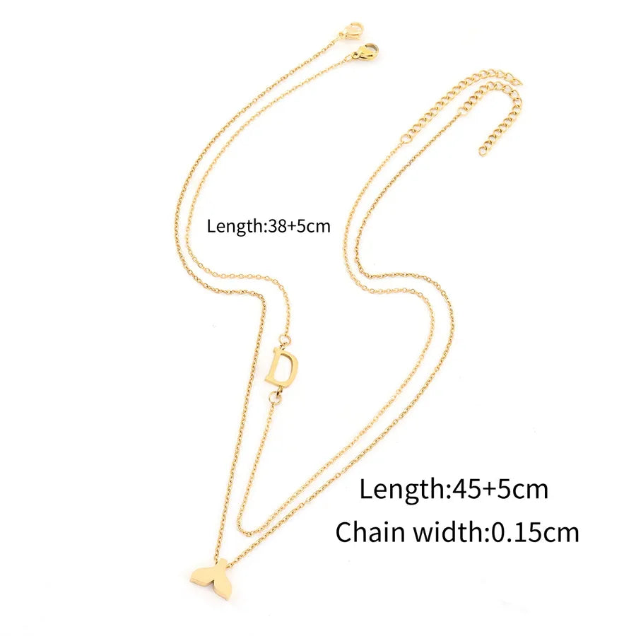 Wholesale Jewelry Elegant Simple Style Letter Fish Tail 201 Stainless Steel 304 Stainless Steel cable chain Pendant Necklace