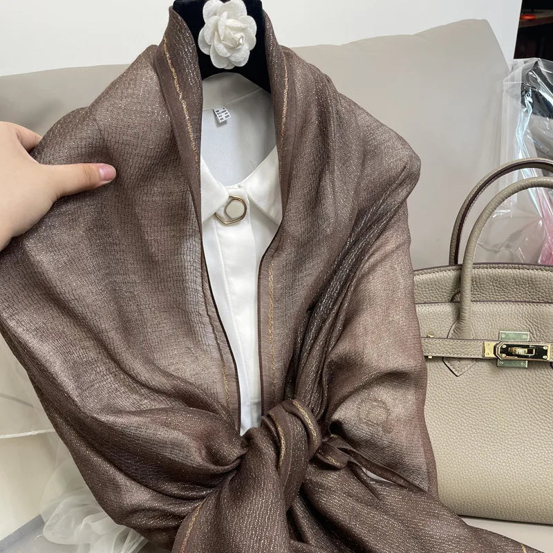 women's elegant solid color polyester silk scarf
