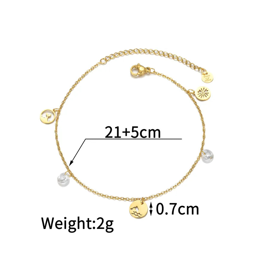Wholesale Jewelry Princess Cute Artistic Geometric 304 Stainless Steel Rhinestones 18K Gold Plated Inlay Anklet