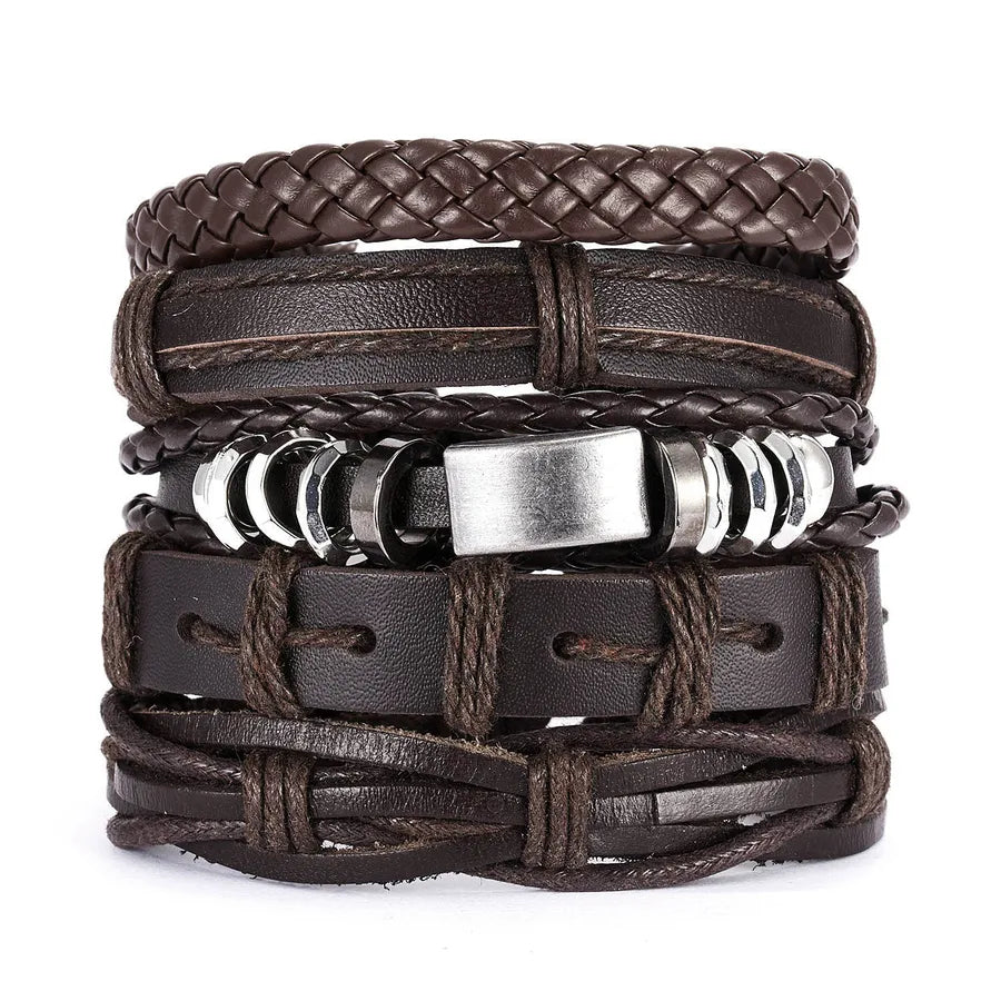 Hip-Hop Retro Geometric CCB Pu Leather Alloy Braid Men's Bracelets