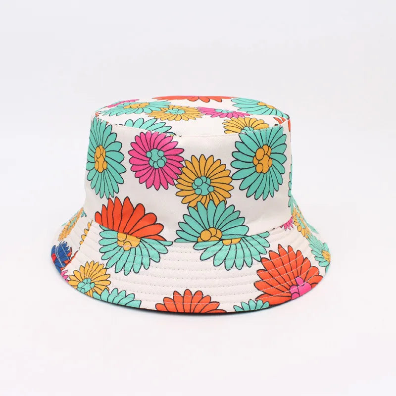 Double-Sided Wearable Fisherman Hat New Style Small Daisy Outdoor Sun Protection Hat Sunflower Full Print Pot Summer Cap