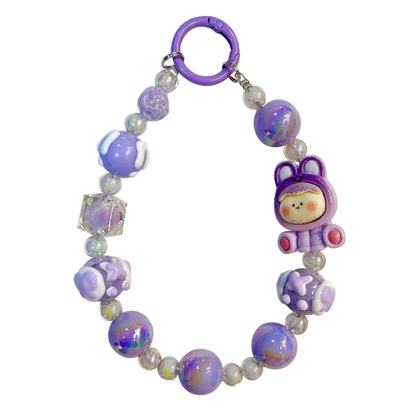Cute Cartoon Mobile Phone Chain Dopamine Handmade Beaded Key Holder Wristband Style Girls Keychain Acrylic Cute Style