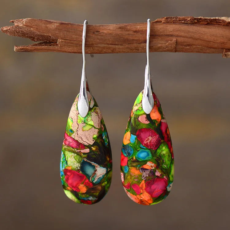 1 pair retro water droplets emperor stone drop earrings