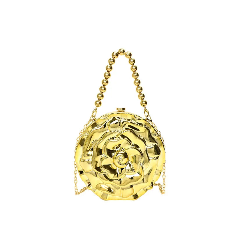 Women's Small Arylic Flower Streetwear Round Clasp Frame Shoulder Bag Handbag