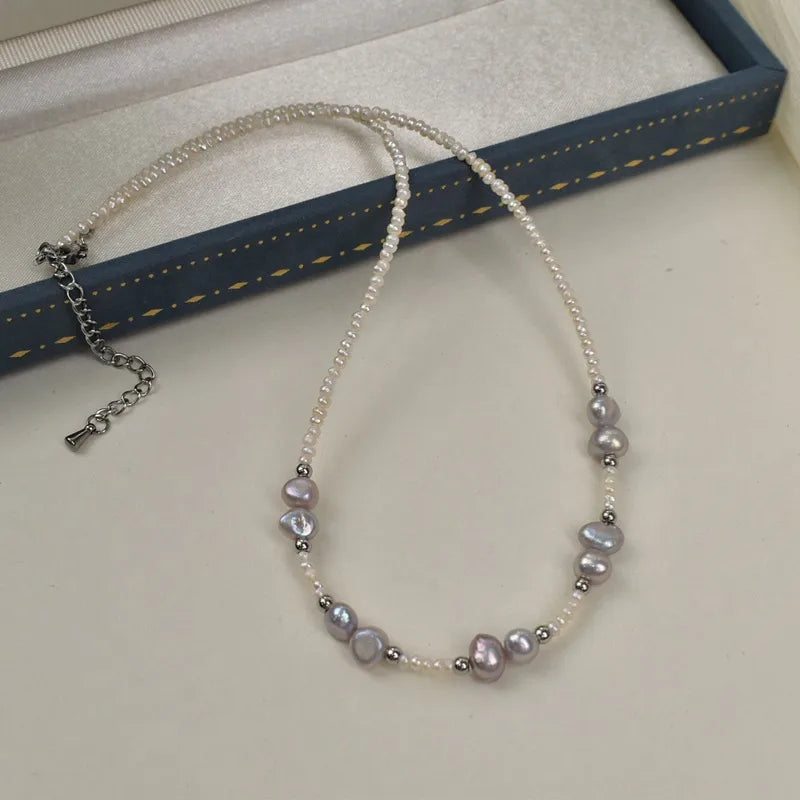 Natural Freshwater Pearl Necklace Collection For Women Elegant Simple Irregular Lockbone Chain Necklace Baroque Style