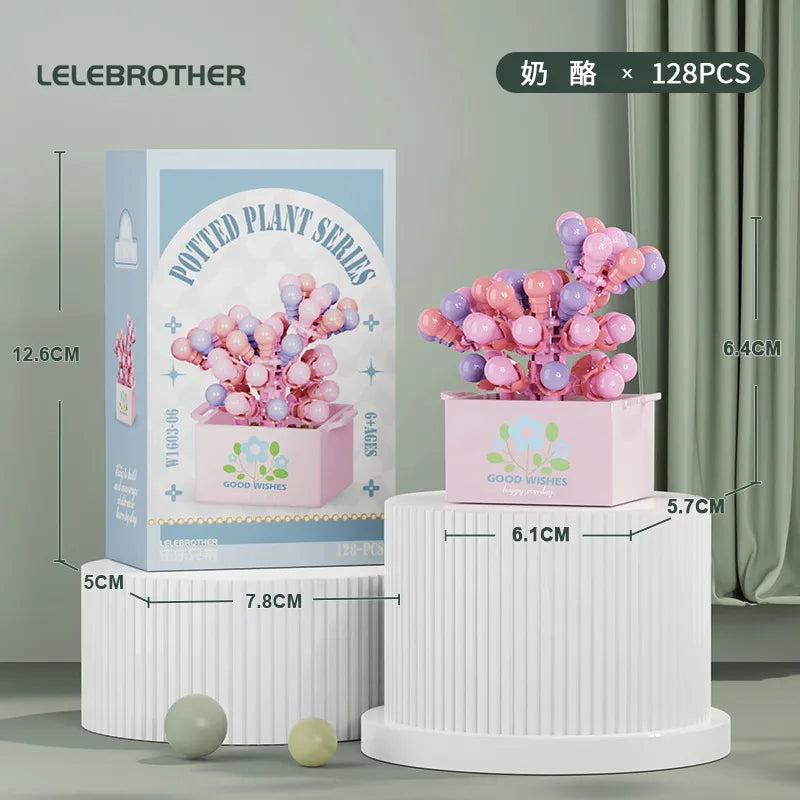 Compatible with  Blocks Flower Children's Educational Assembled Simulation Eternal Flower Flowers Fleshy Potted Toy Gift Wholesale