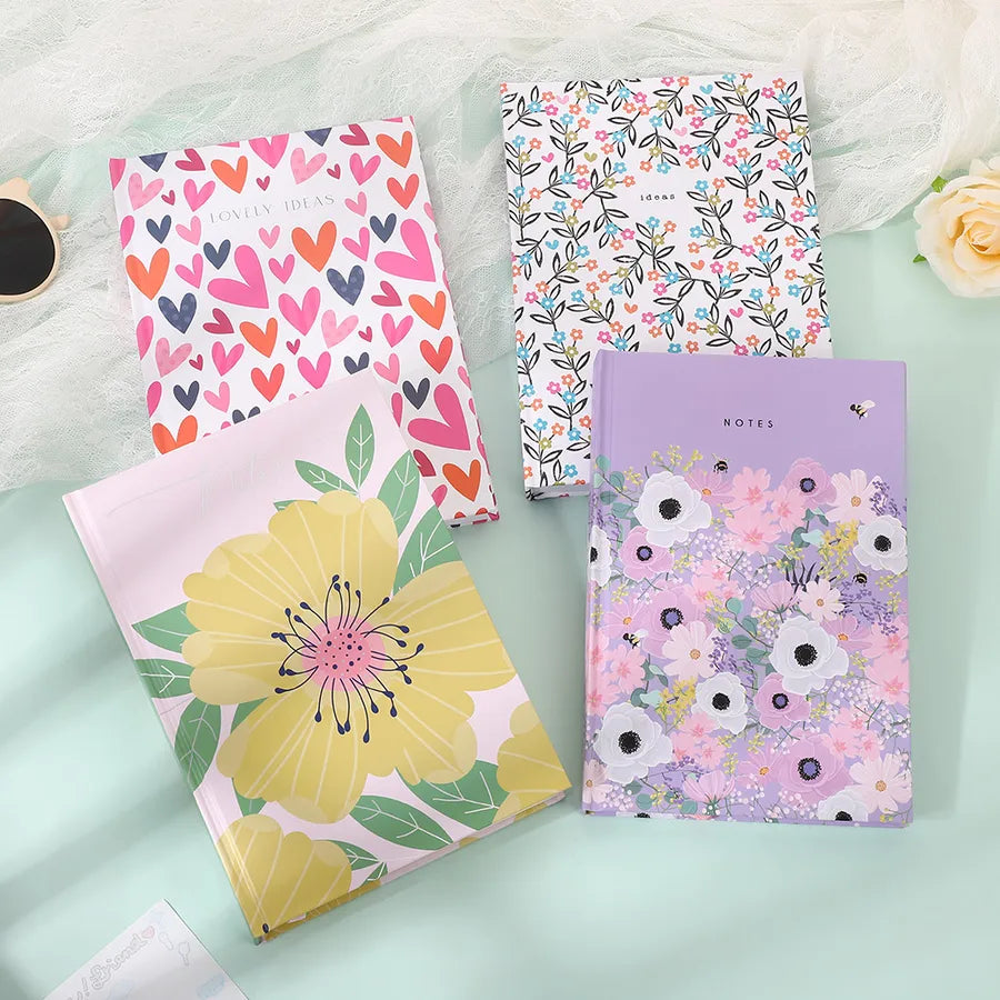 A5 Hard Cover New Flower Design Bullet Journal Notebook Creative Dotted Inner Pages Cute Style Wooden Pulp Material