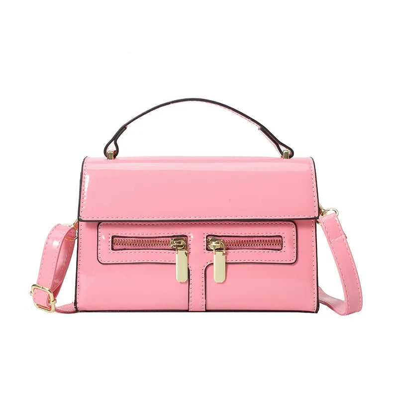 Double Zipper Design, Personalized Simple Glossy Handbag for Women  New Retro Casual Fashion Shoulder Crossbody Bag