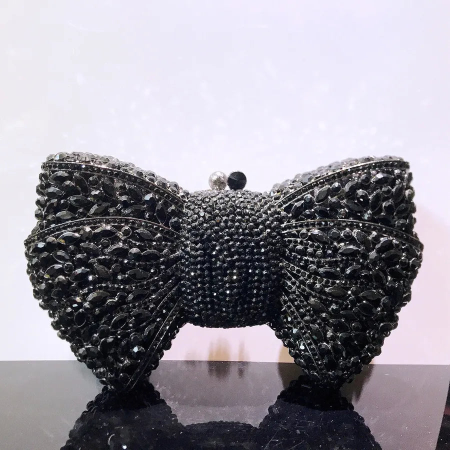 banquet dress with diamond Bow and Diamond evening bag with gem bag for women New Bow Clutch